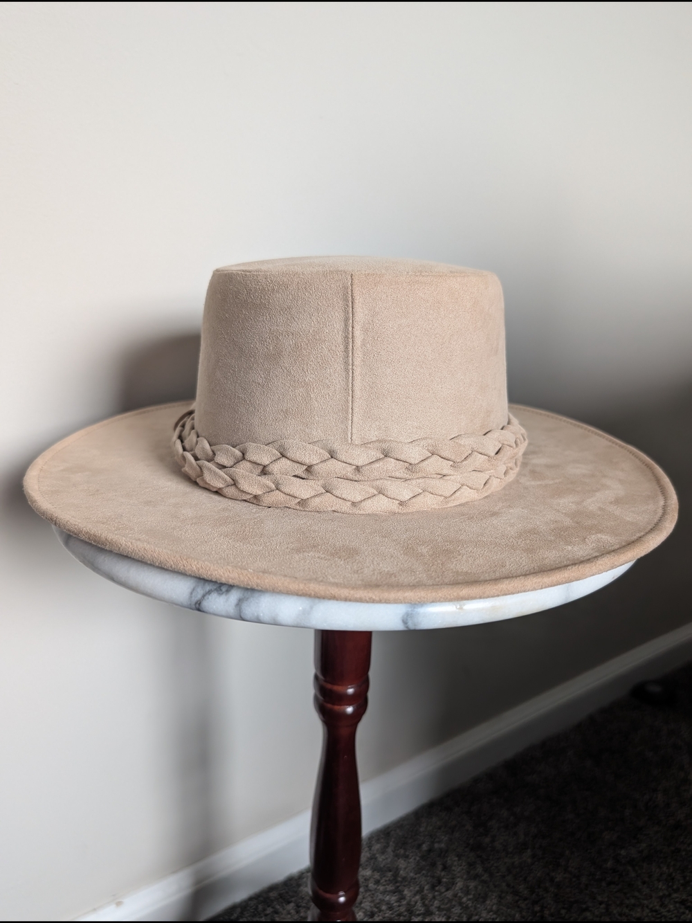 Anthropologie Suede Braided Band Wide Brim Hat - Beige - Picture 3 of 4